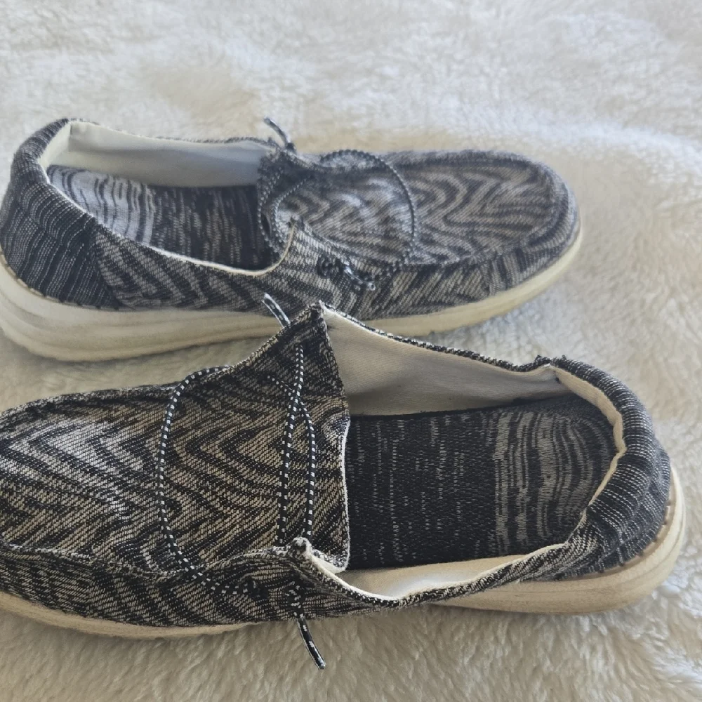 Hey Dude Black and White Kids Moccasins